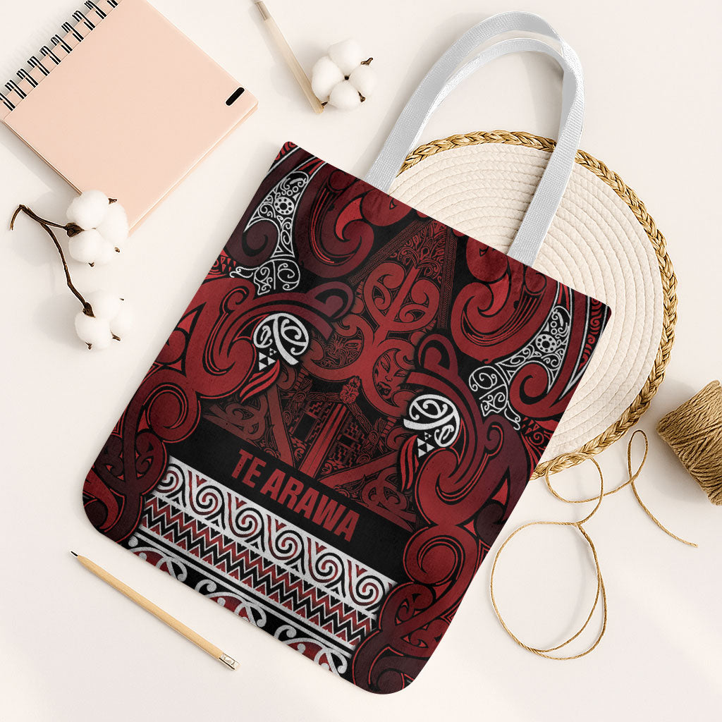Aotearoa Iwi Te Arawa Tote Bag Maori Wharenui House Tribal Pattern LT9 White Strap One Size Dark Red - Polynesian Pride