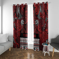 Aotearoa Iwi Te Arawa Window Curtain Maori Wharenui House Tribal Pattern LT9 With Grommets Dark Red - Polynesian Pride