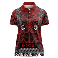Aotearoa Iwi Te Arawa Women Polo Shirt Maori Wharenui House Tribal Pattern LT9 Female Dark Red - Polynesian Pride