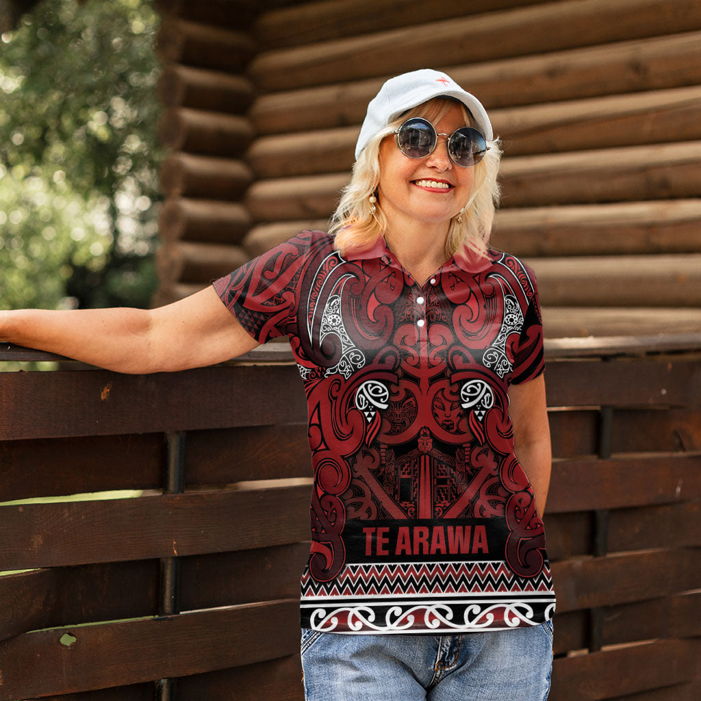 Aotearoa Iwi Te Arawa Women Polo Shirt Maori Wharenui House Tribal Pattern LT9 - Polynesian Pride