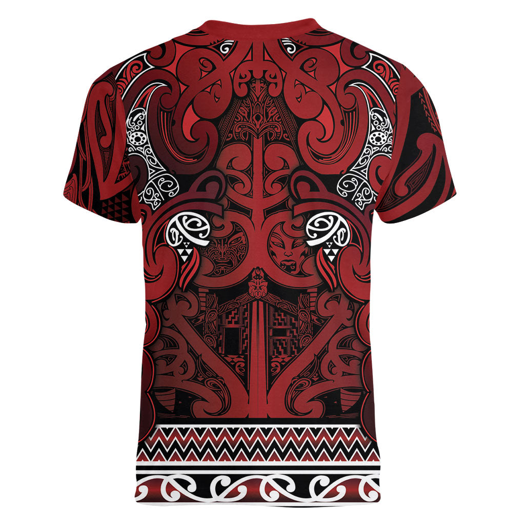 Aotearoa Iwi Te Arawa Women V-Neck T-Shirt Maori Wharenui House Tribal Pattern LT9 - Polynesian Pride
