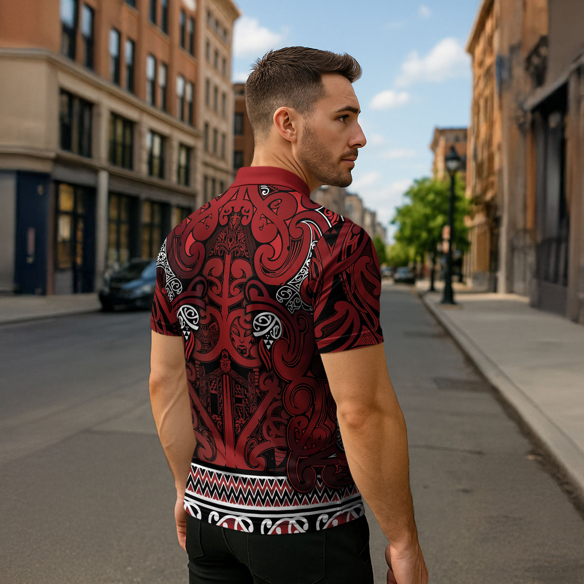 Aotearoa Iwi Te Arawa Zipper Polo Shirt Maori Wharenui House Tribal Pattern LT9 - Polynesian Pride