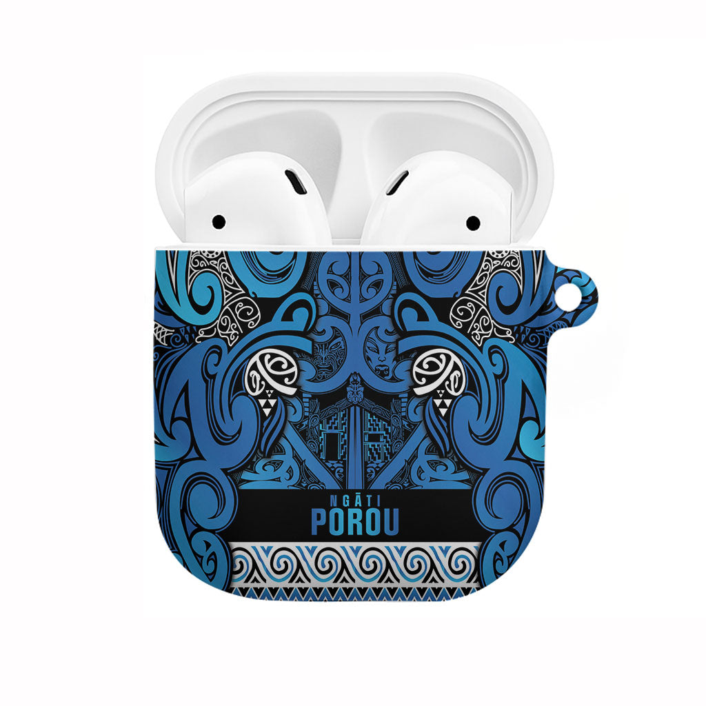Aotearoa Iwi Ngati Porou AirPods Case Maori Wharenui House Tribal Pattern LT9 Blue - Polynesian Pride