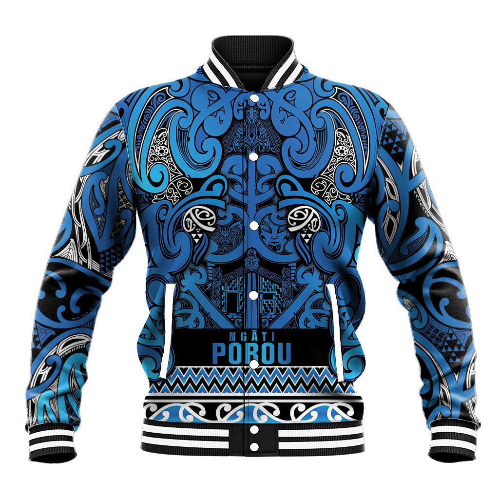 Aotearoa Iwi Ngati Porou Baseball Jacket Maori Wharenui House Tribal Pattern LT9 Unisex Blue - Polynesian Pride