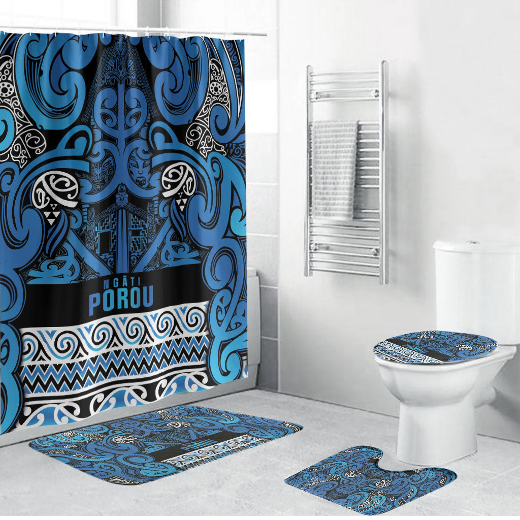 Aotearoa Iwi Ngati Porou Bathroom Set Maori Wharenui House Tribal Pattern LT9 Bathroom Set (4 pcs) Blue - Polynesian Pride