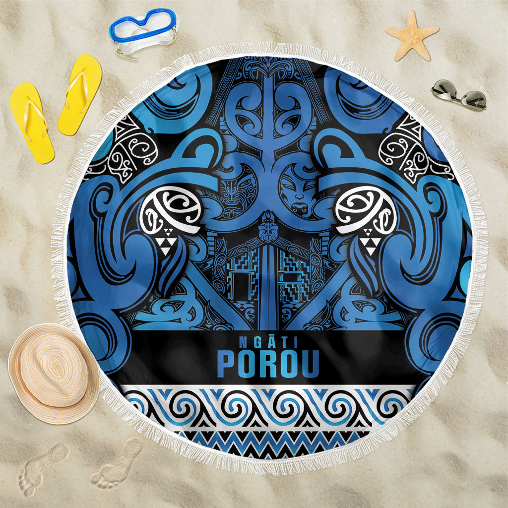 Aotearoa Iwi Ngati Porou Beach Blanket Maori Wharenui House Tribal Pattern LT9 One Size 150cm Blue - Polynesian Pride