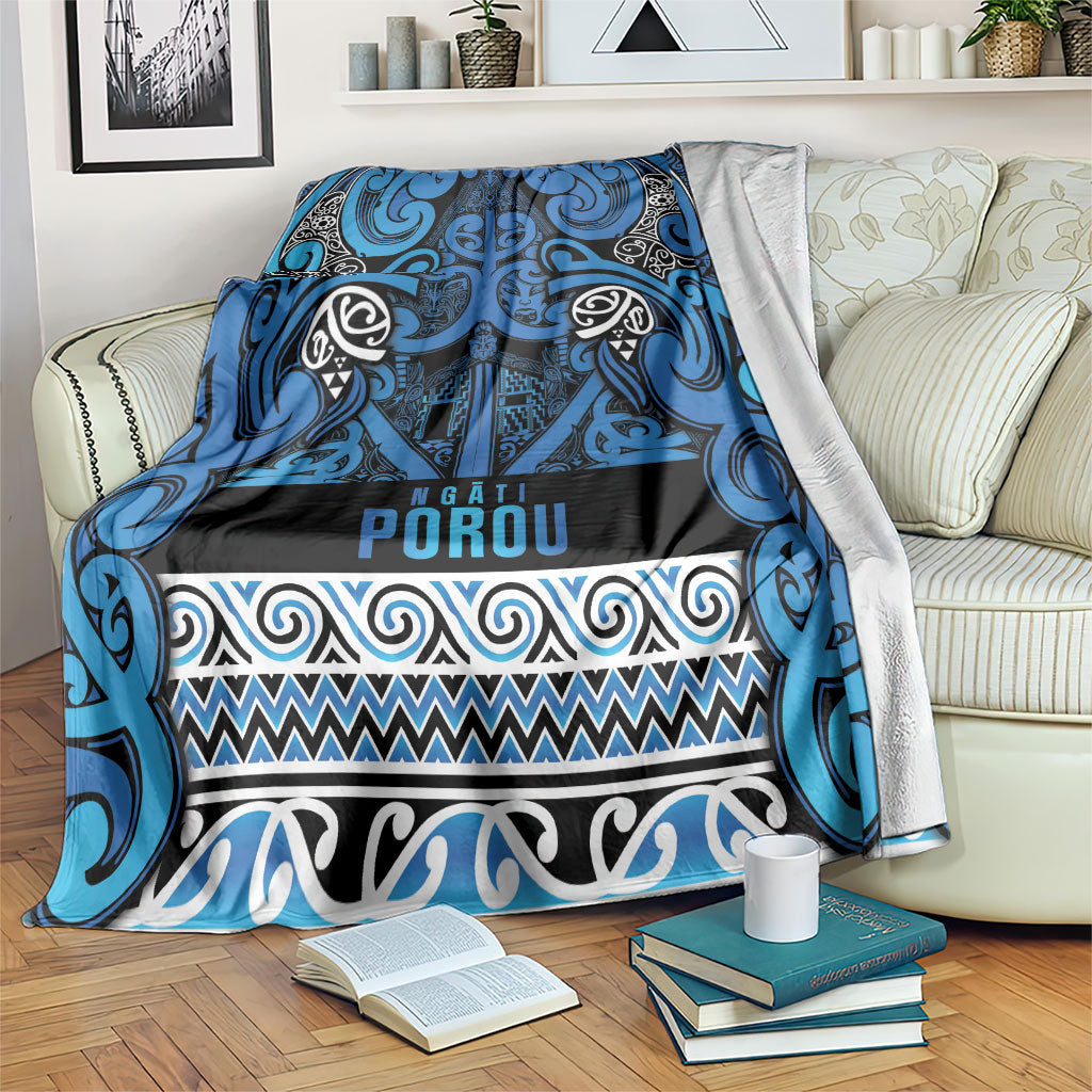 Aotearoa Iwi Ngati Porou Blanket Maori Wharenui House Tribal Pattern LT9 Blue - Polynesian Pride