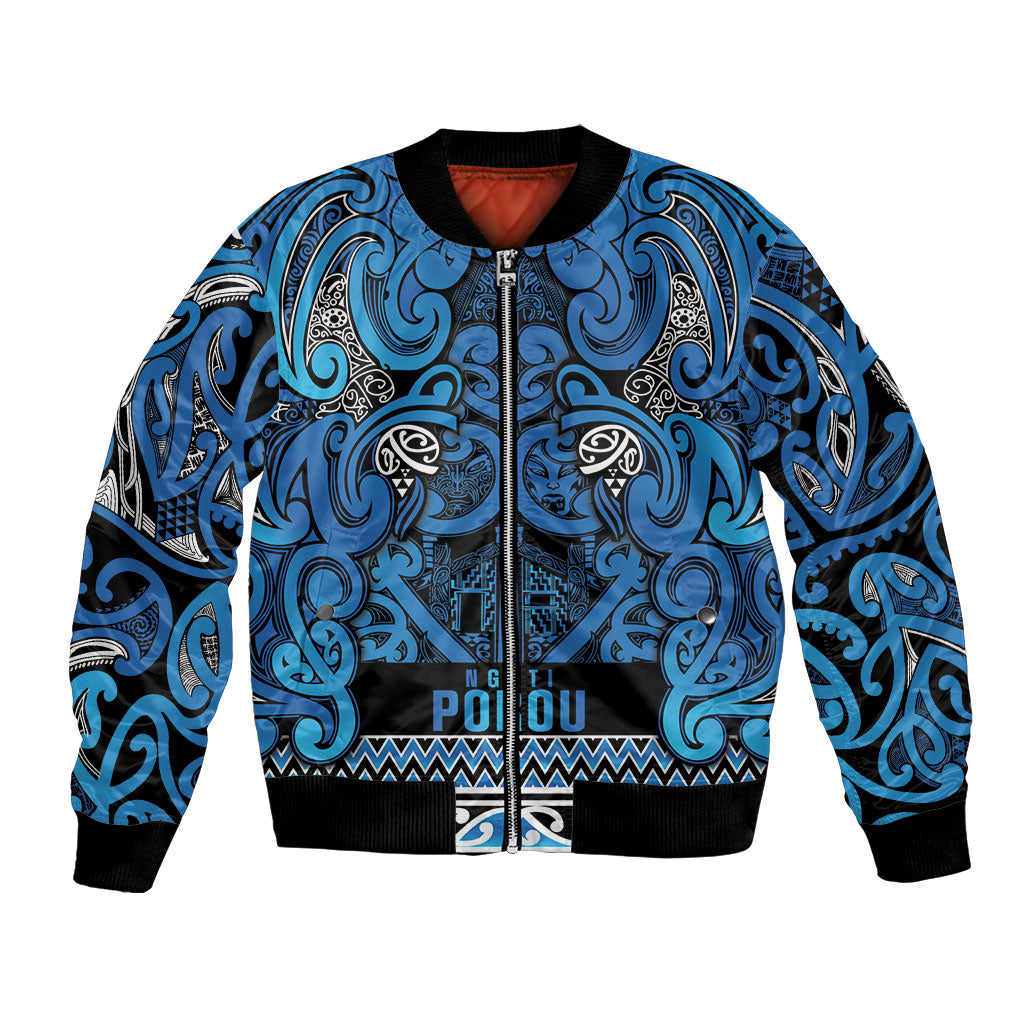 Aotearoa Iwi Ngati Porou Bomber Jacket Maori Wharenui House Tribal Pattern LT9 Unisex Blue - Polynesian Pride