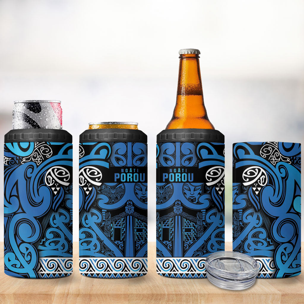 Aotearoa Iwi Ngati Porou 4 in 1 Can Cooler Tumbler Maori Wharenui House Tribal Pattern LT9 - Polynesian Pride