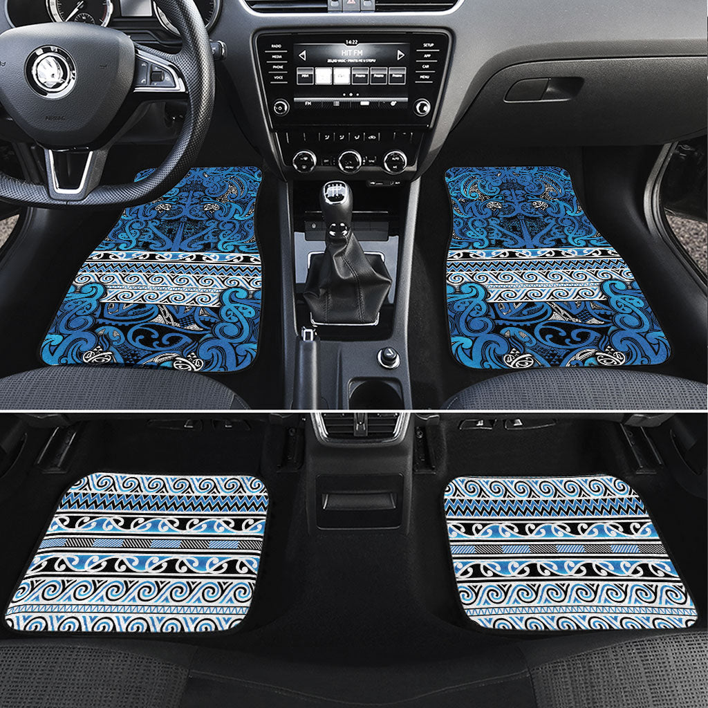 Aotearoa Iwi Ngati Porou Car Mats Maori Wharenui House Tribal Pattern LT9 Set 4pcs Blue - Polynesian Pride