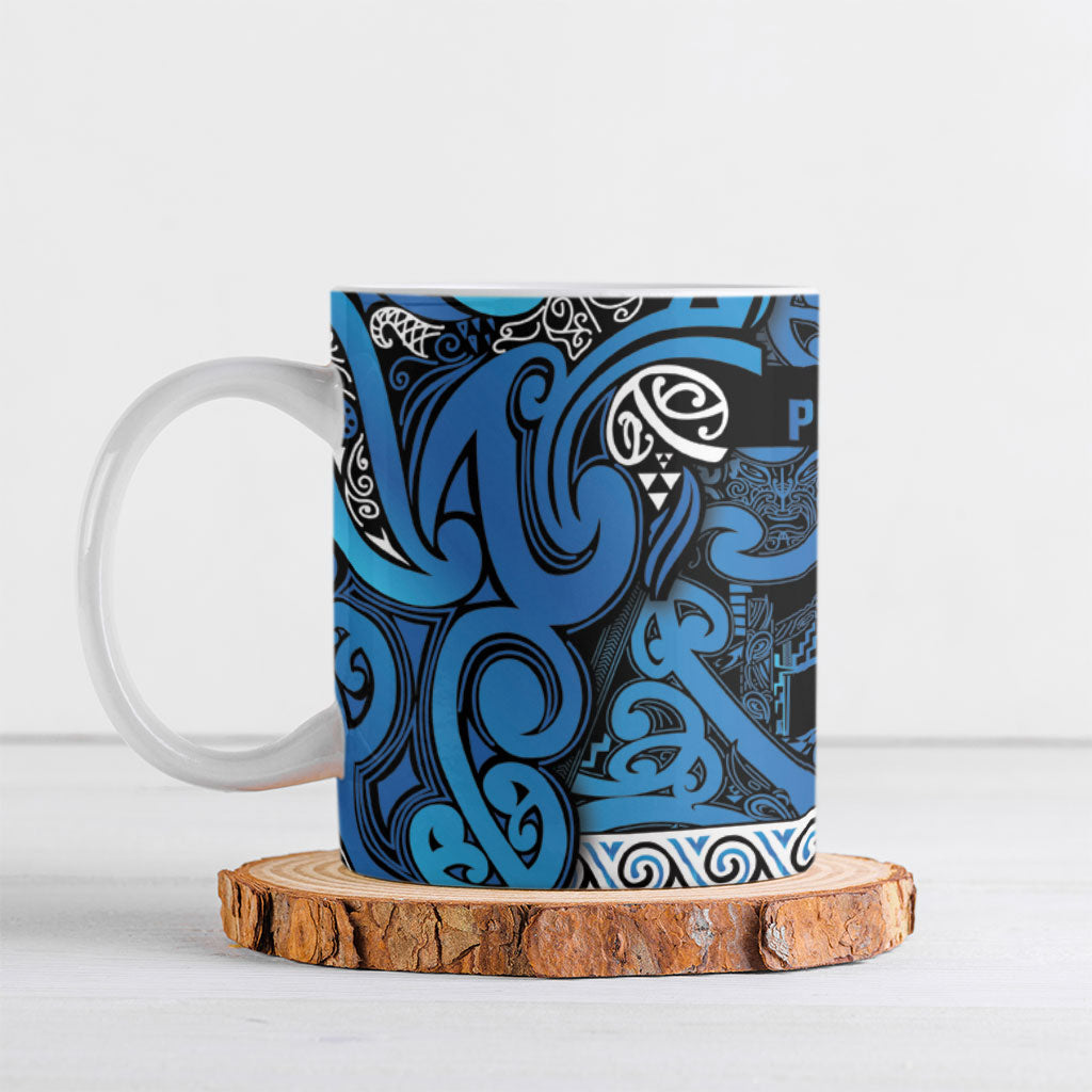 Aotearoa Iwi Ngati Porou Ceramic Mug Maori Wharenui House Tribal Pattern LT9 Blue - Polynesian Pride