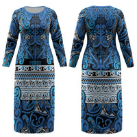 Aotearoa Iwi Ngati Porou Couples Matching Long Sleeve Bodycon Dress and Hawaiian Shirt Maori Wharenui House Tribal Pattern LT9 - Polynesian Pride