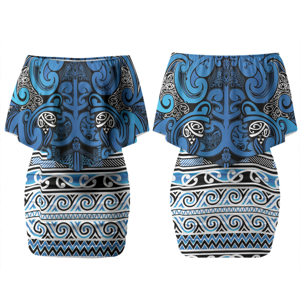 Aotearoa Iwi Ngati Porou Couples Matching Off Shoulder Short Dress and Hawaiian Shirt Maori Wharenui House Tribal Pattern LT9 - Polynesian Pride