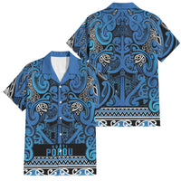 Aotearoa Iwi Ngati Porou Family Matching Short Sleeve Bodycon Dress and Hawaiian Shirt Maori Wharenui House Tribal Pattern LT9 Dad's Shirt - Short Sleeve Blue - Polynesian Pride