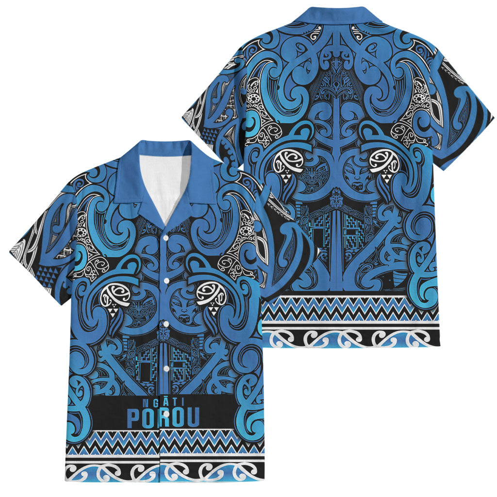 Aotearoa Iwi Ngati Porou Family Matching Summer Maxi Dress and Hawaiian Shirt Maori Wharenui House Tribal Pattern LT9 Dad's Shirt - Short Sleeve Blue - Polynesian Pride