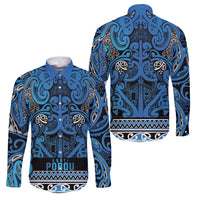 Aotearoa Iwi Ngati Porou Family Matching Summer Maxi Dress and Hawaiian Shirt Maori Wharenui House Tribal Pattern LT9 Dad's Shirt - Long Sleeve Blue - Polynesian Pride