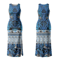 Aotearoa Iwi Ngati Porou Family Matching Tank Maxi Dress and Hawaiian Shirt Maori Wharenui House Tribal Pattern LT9 Mom's Dress Blue - Polynesian Pride