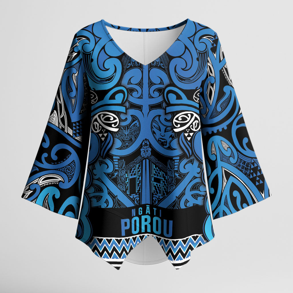 Aotearoa Iwi Ngati Porou Kimono Sleeve Blouse Maori Wharenui House Tribal Pattern LT9 Female Blue - Polynesian Pride