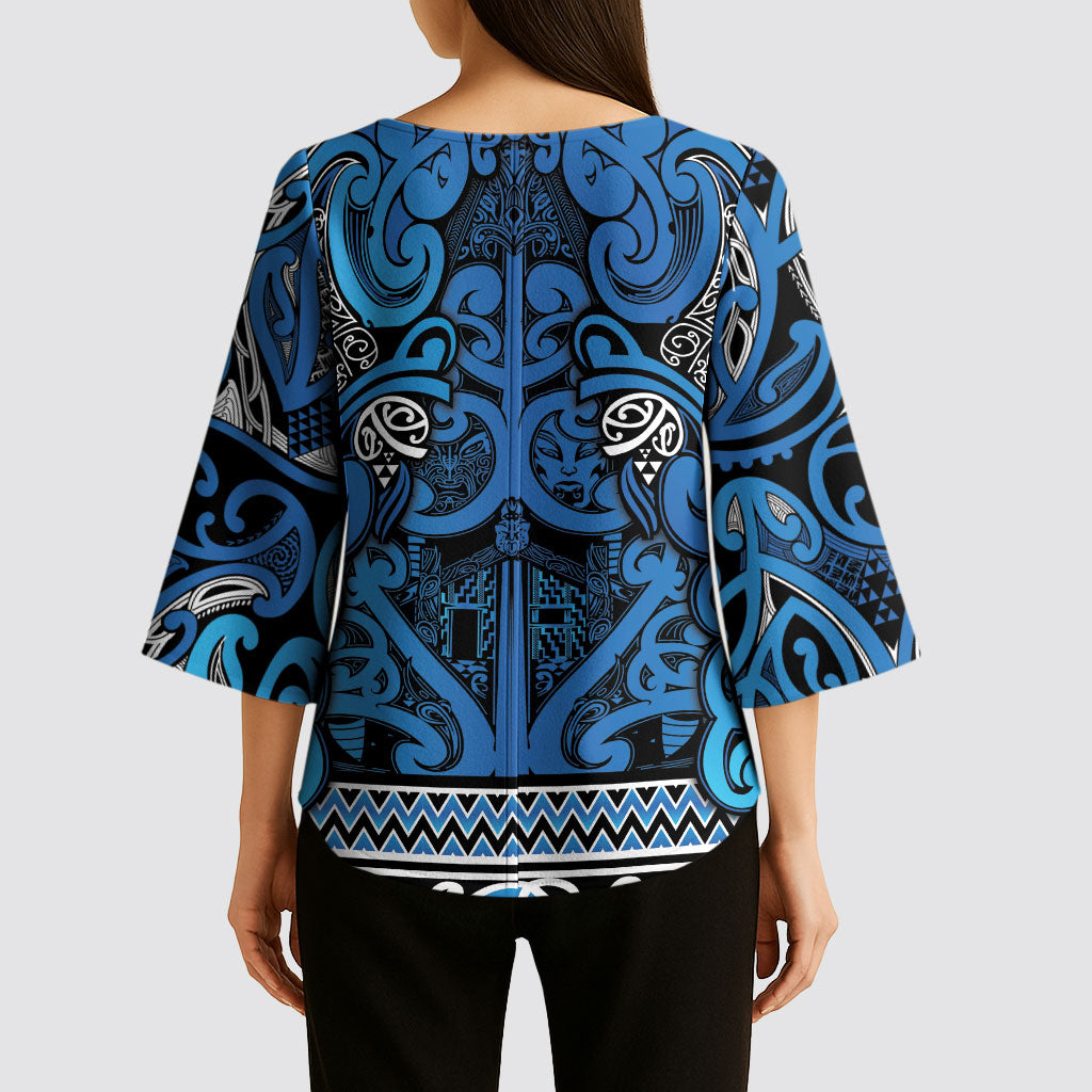 Aotearoa Iwi Ngati Porou Kimono Sleeve Blouse Maori Wharenui House Tribal Pattern LT9 - Polynesian Pride