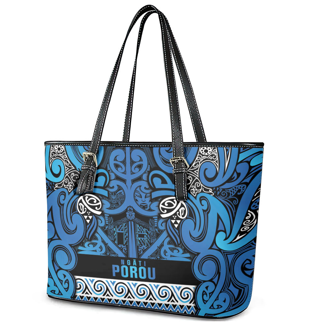 Aotearoa Iwi Ngati Porou Leather Tote Bag Maori Wharenui House Tribal Pattern LT9 - Polynesian Pride