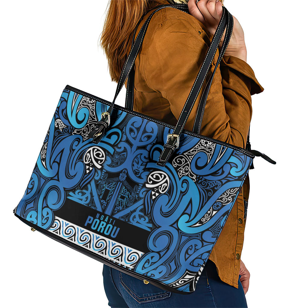 Aotearoa Iwi Ngati Porou Leather Tote Bag Maori Wharenui House Tribal Pattern LT9 - Polynesian Pride