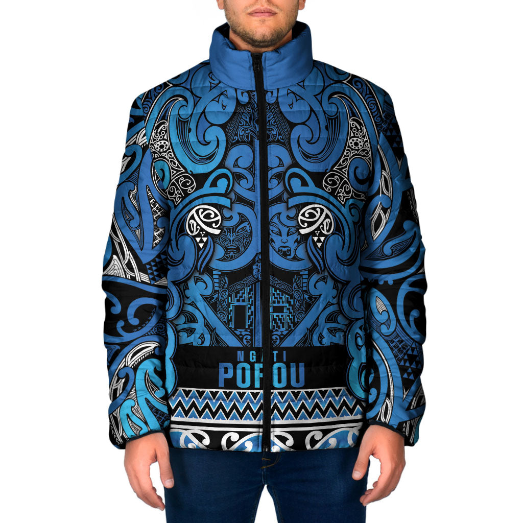 Aotearoa Iwi Ngati Porou Padded Jacket Maori Wharenui House Tribal Pattern LT9 Men Blue - Polynesian Pride