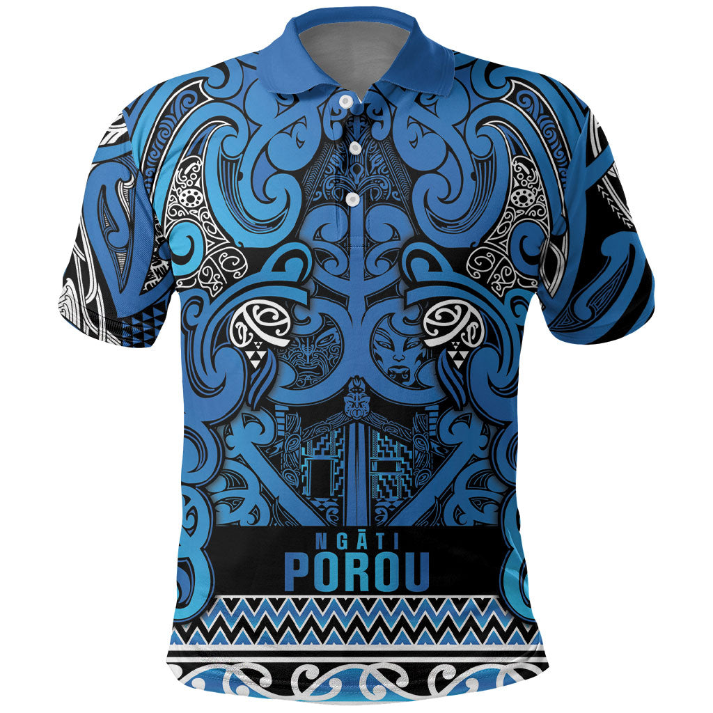Aotearoa Iwi Ngati Porou Polo Shirt Maori Wharenui House Tribal Pattern LT9 Blue - Polynesian Pride