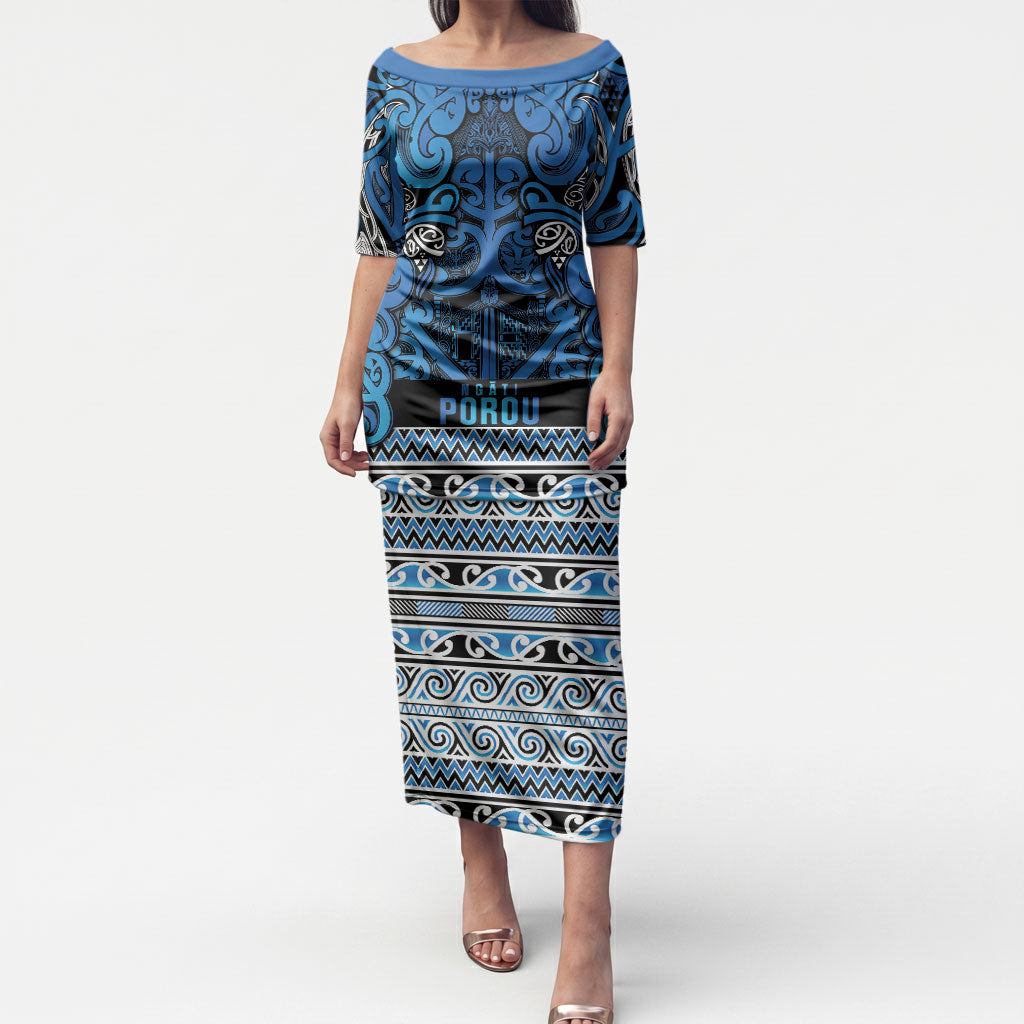Aotearoa Iwi Ngati Porou Puletasi Maori Wharenui House Tribal Pattern LT9 Long Dress Blue - Polynesian Pride