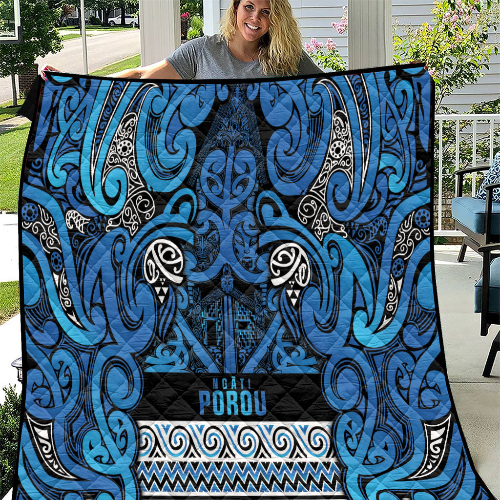 Aotearoa Iwi Ngati Porou Quilt Maori Wharenui House Tribal Pattern LT9 Blue - Polynesian Pride