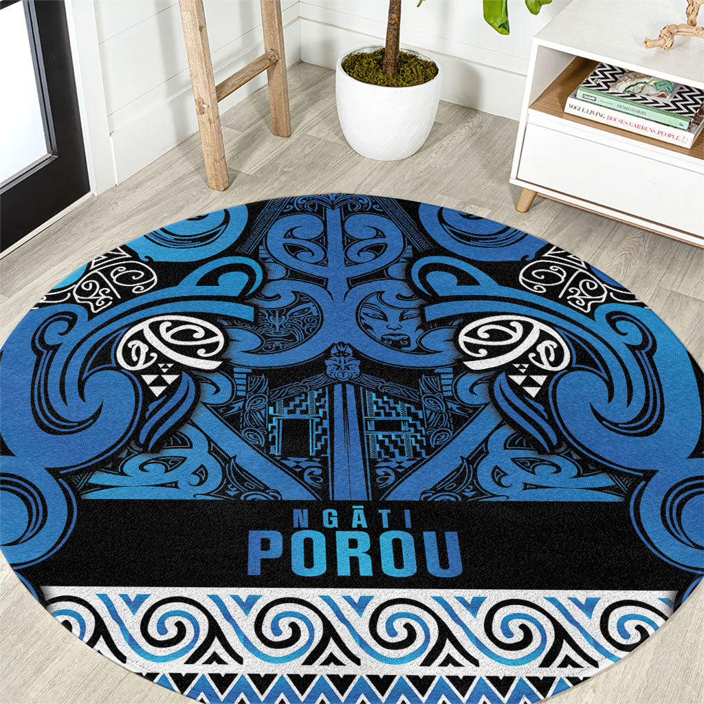 Aotearoa Iwi Ngati Porou Round Carpet Maori Wharenui House Tribal Pattern LT9 Blue - Polynesian Pride