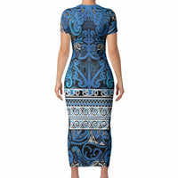 Aotearoa Iwi Ngati Porou Short Sleeve Bodycon Dress Maori Wharenui House Tribal Pattern LT9 - Polynesian Pride
