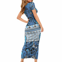 Aotearoa Iwi Ngati Porou Short Sleeve Bodycon Dress Maori Wharenui House Tribal Pattern LT9 - Polynesian Pride