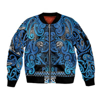 Aotearoa Iwi Ngati Porou Sleeve Zip Bomber Jacket Maori Wharenui House Tribal Pattern LT9 Unisex Blue - Polynesian Pride