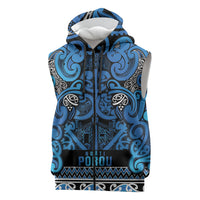 Aotearoa Iwi Ngati Porou Sleeveless Zip Hoodie Maori Wharenui House Tribal Pattern LT9 Blue - Polynesian Pride