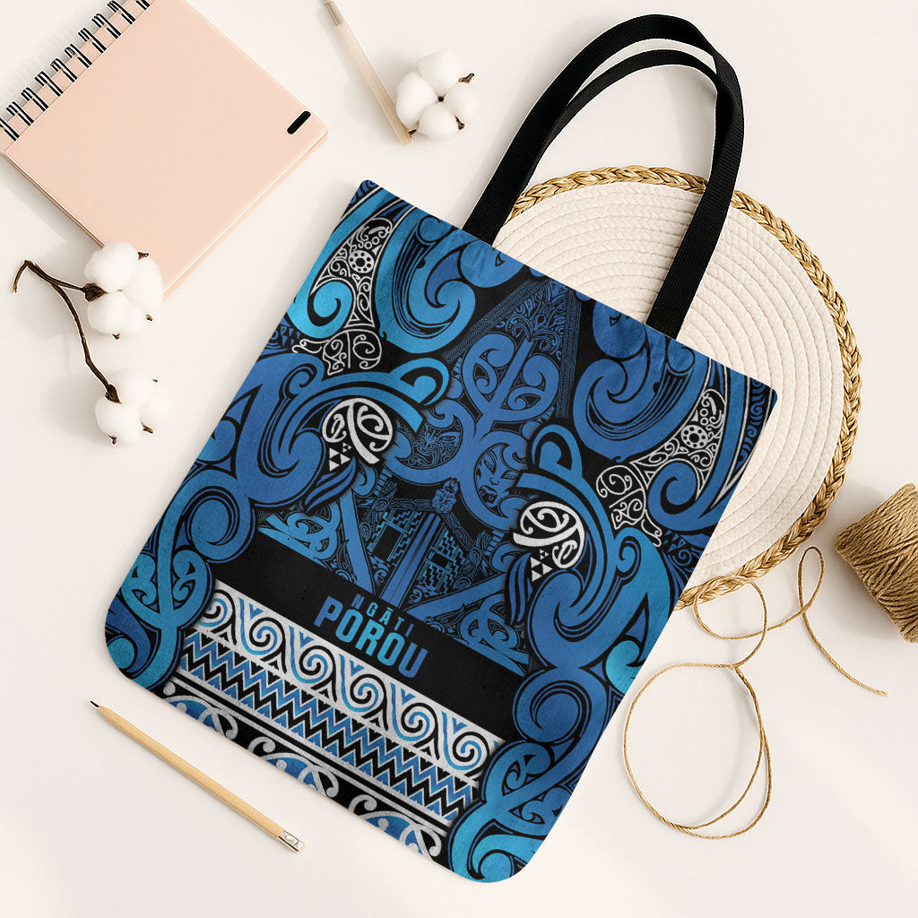 Aotearoa Iwi Ngati Porou Tote Bag Maori Wharenui House Tribal Pattern LT9 Black Strap One Size Blue - Polynesian Pride