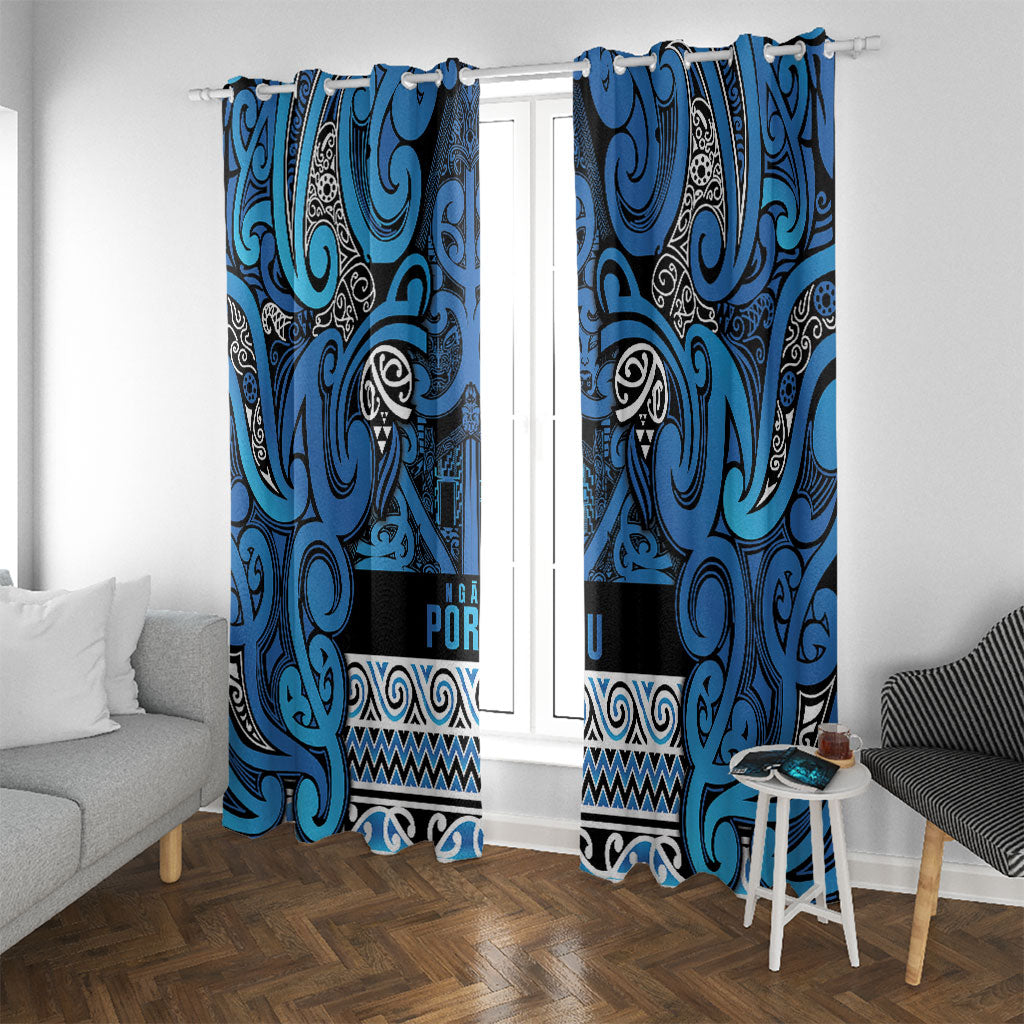 Aotearoa Iwi Ngati Porou Window Curtain Maori Wharenui House Tribal Pattern LT9 With Grommets Blue - Polynesian Pride