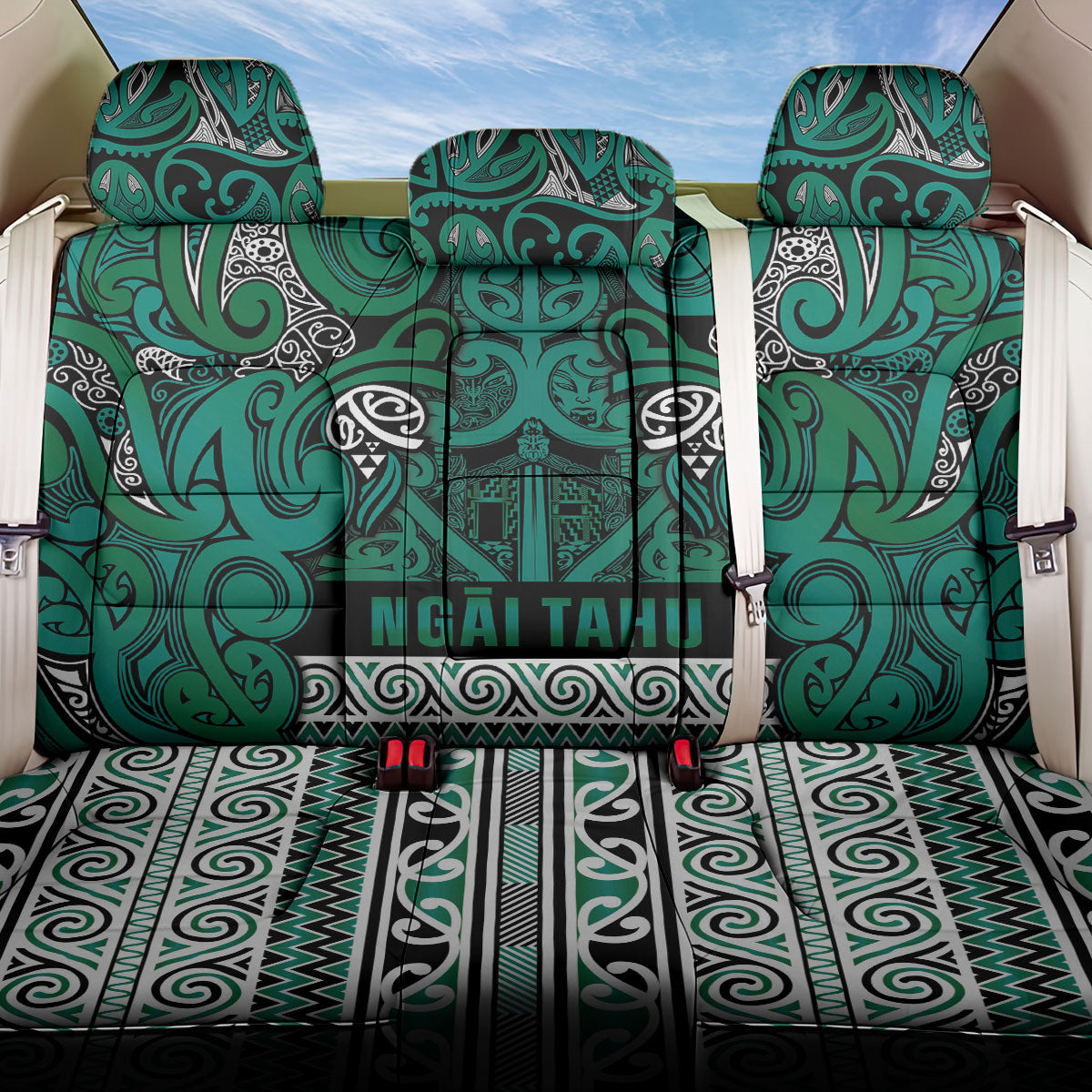 Aotearoa Iwi Ngai Tahu Back Car Seat Cover Maori Wharenui House Tribal Pattern LT9 One Size Turquoise - Polynesian Pride