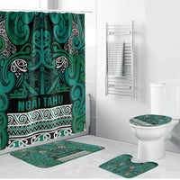 Aotearoa Iwi Ngai Tahu Bathroom Set Maori Wharenui House Tribal Pattern LT9 Bathroom Set (4 pcs) Turquoise - Polynesian Pride