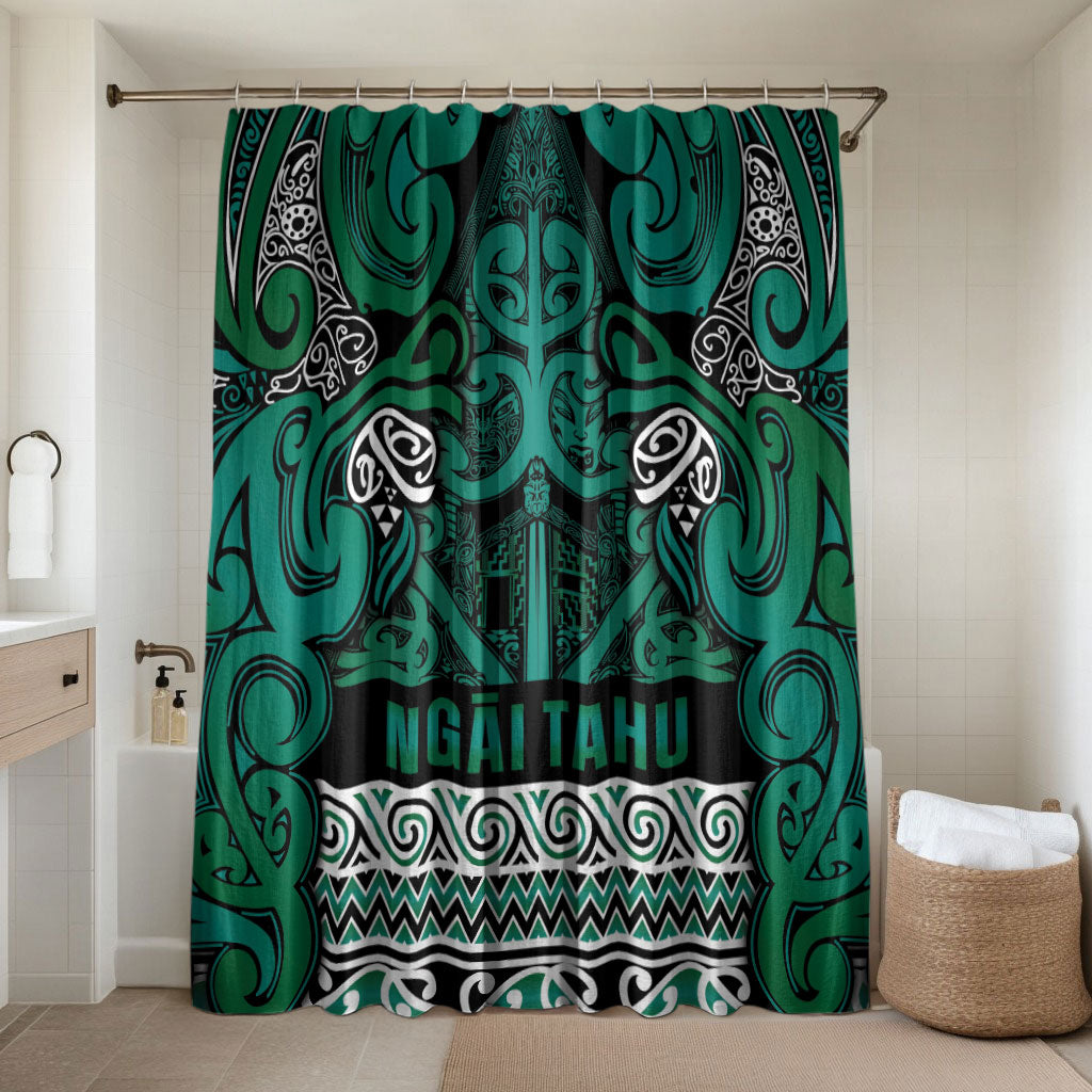 Aotearoa Iwi Ngai Tahu Bathroom Set Maori Wharenui House Tribal Pattern LT9 Shower Curtain Only Turquoise - Polynesian Pride