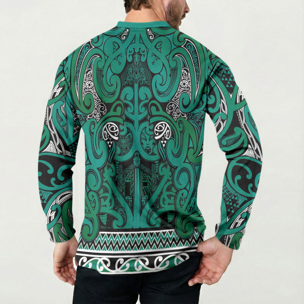Aotearoa Iwi Ngai Tahu Button Sweatshirt Maori Wharenui House Tribal Pattern LT9 - Polynesian Pride