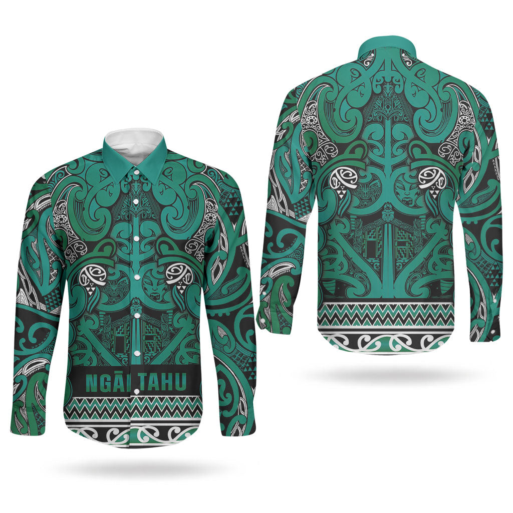 Aotearoa Iwi Ngai Tahu Couples Matching Off Shoulder Short Dress and Long Sleeve Button Shirt Maori Wharenui House Tribal Pattern LT9 - Polynesian Pride
