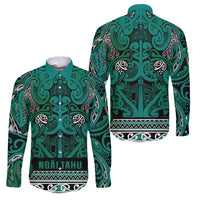 Aotearoa Iwi Ngai Tahu Family Matching Off The Shoulder Long Sleeve Dress and Hawaiian Shirt Maori Wharenui House Tribal Pattern LT9 Dad's Shirt - Long Sleeve Turquoise - Polynesian Pride