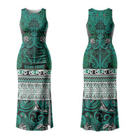 Aotearoa Iwi Ngai Tahu Family Matching Tank Maxi Dress and Hawaiian Shirt Maori Wharenui House Tribal Pattern LT9 Mom's Dress Turquoise - Polynesian Pride