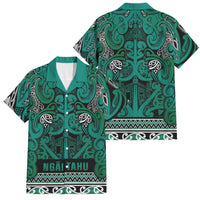 Aotearoa Iwi Ngai Tahu Family Matching Tank Maxi Dress and Hawaiian Shirt Maori Wharenui House Tribal Pattern LT9 Dad's Shirt - Short Sleeve Turquoise - Polynesian Pride