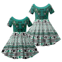 Aotearoa Iwi Ngai Tahu Family Matching Tank Maxi Dress and Hawaiian Shirt Maori Wharenui House Tribal Pattern LT9 Daughter's Dress Turquoise - Polynesian Pride