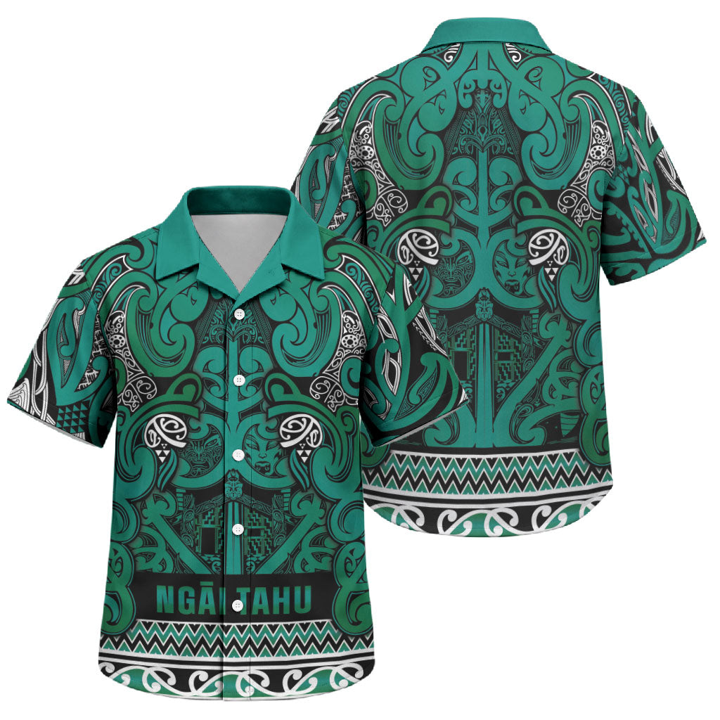 Aotearoa Iwi Ngai Tahu Family Matching Tank Maxi Dress and Hawaiian Shirt Maori Wharenui House Tribal Pattern LT9 Son's Shirt Turquoise - Polynesian Pride
