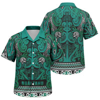 Aotearoa Iwi Ngai Tahu Family Matching Tank Maxi Dress and Hawaiian Shirt Maori Wharenui House Tribal Pattern LT9 Son's Shirt Turquoise - Polynesian Pride