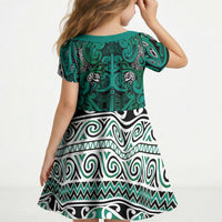 Aotearoa Iwi Ngai Tahu Kid Short Sleeve Dress Maori Wharenui House Tribal Pattern LT9 - Polynesian Pride