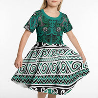 Aotearoa Iwi Ngai Tahu Kid Short Sleeve Dress Maori Wharenui House Tribal Pattern LT9 - Polynesian Pride