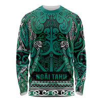 Aotearoa Iwi Ngai Tahu Long Sleeve Shirt Maori Wharenui House Tribal Pattern LT9 Unisex Turquoise - Polynesian Pride